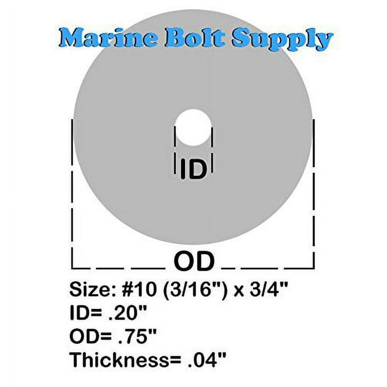 Type 18-8 Stainless Steel Fender Washers Size #10 x 3/4 (pack of 100pcs)  Marine Bolt Supply
