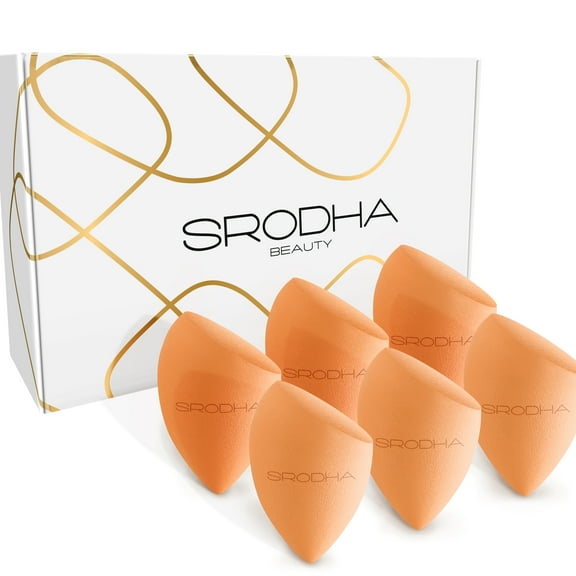 SRODHA Beauty Makeup Sponges - Set of 6 - For Foundation Cream Powder - Tapered Orange