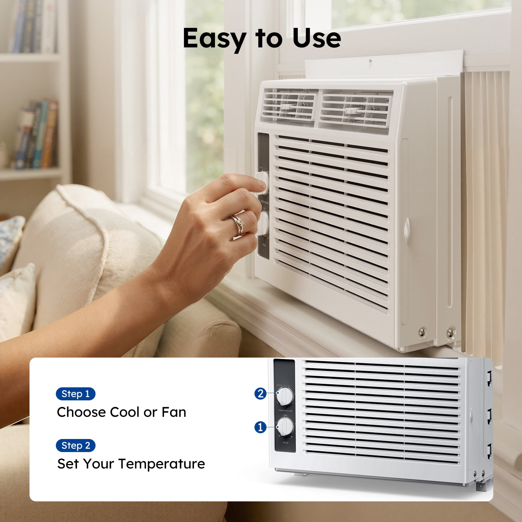 SIMZLIFE 5,000 BTU Window Air Conditioner, Cools Up To 150 Sq Ft, Knob,2 Cooling Modes,Without Remote Control, White