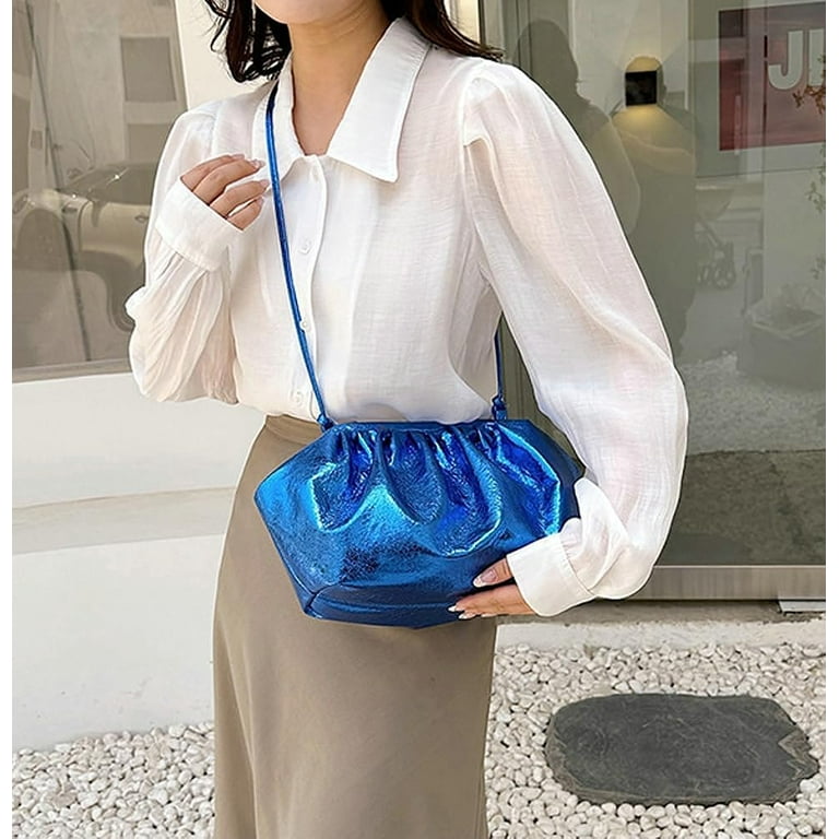 Kukuzhu Women Patent Leather Evening Bag Cloud Purse Clutch Dumpling Bag Ruched Shoulder Bag Pleated Clip Purses Crossbody Bag