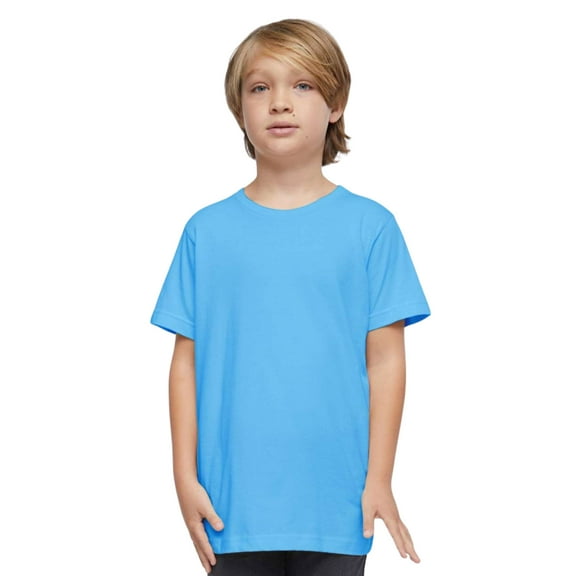 LAT Youth Short Sleeve Fine Jersey Tee, 100% Ring-Spun Cotton Breathable Kids T-Shirt (Aqua, L)