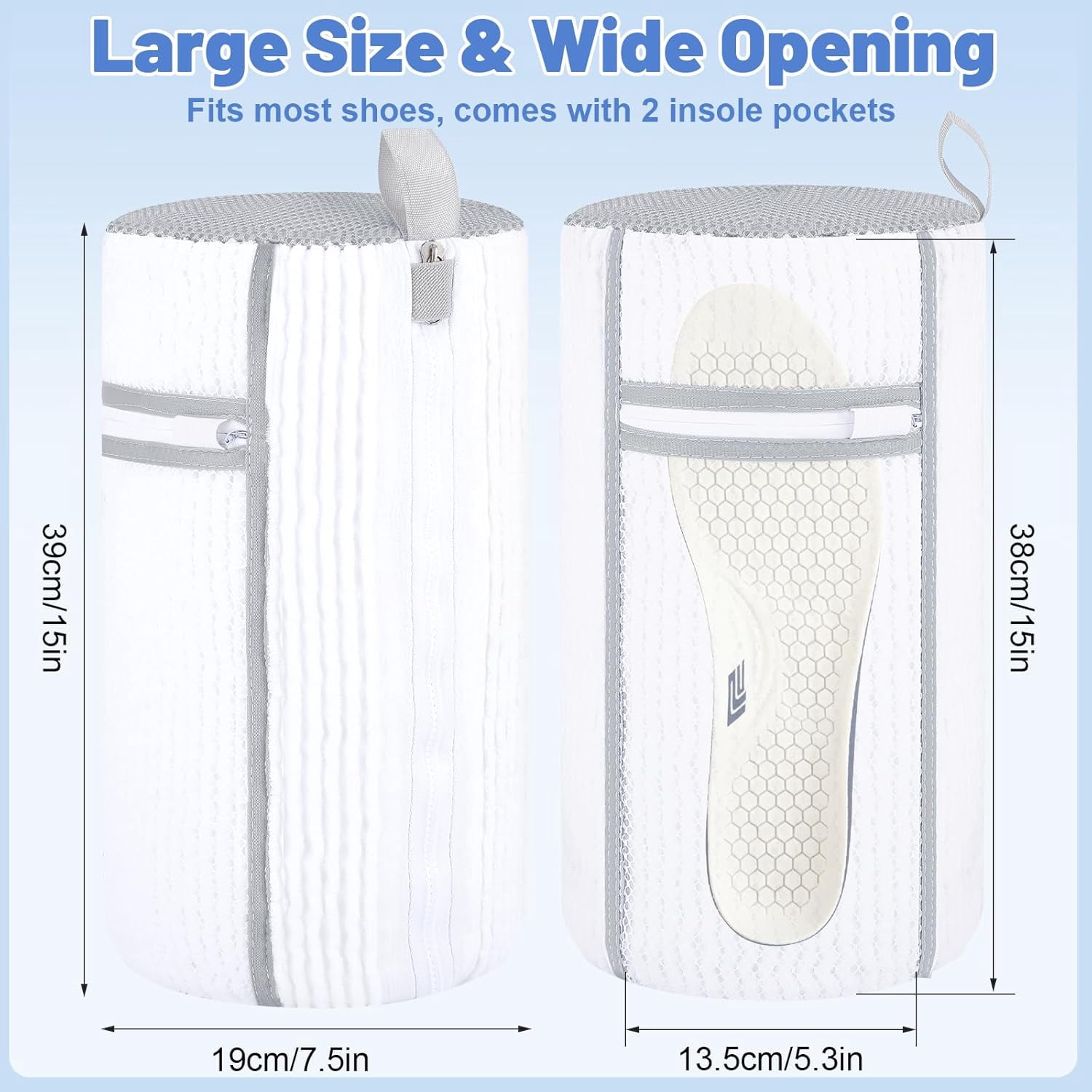 2 PCS Shoe Washing Machine Bag, Reusable L-shaped Zipper Laundry Bag for with Insoles Mesh Pocket Washer and Dryer, Cleaning Bags Sneaker Tennis Shoes