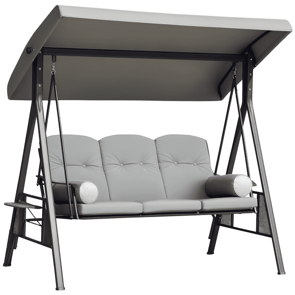 Outsunny 3 Seater Porch Swing Swing Chair w/ Tilt Canopy, Light Grey