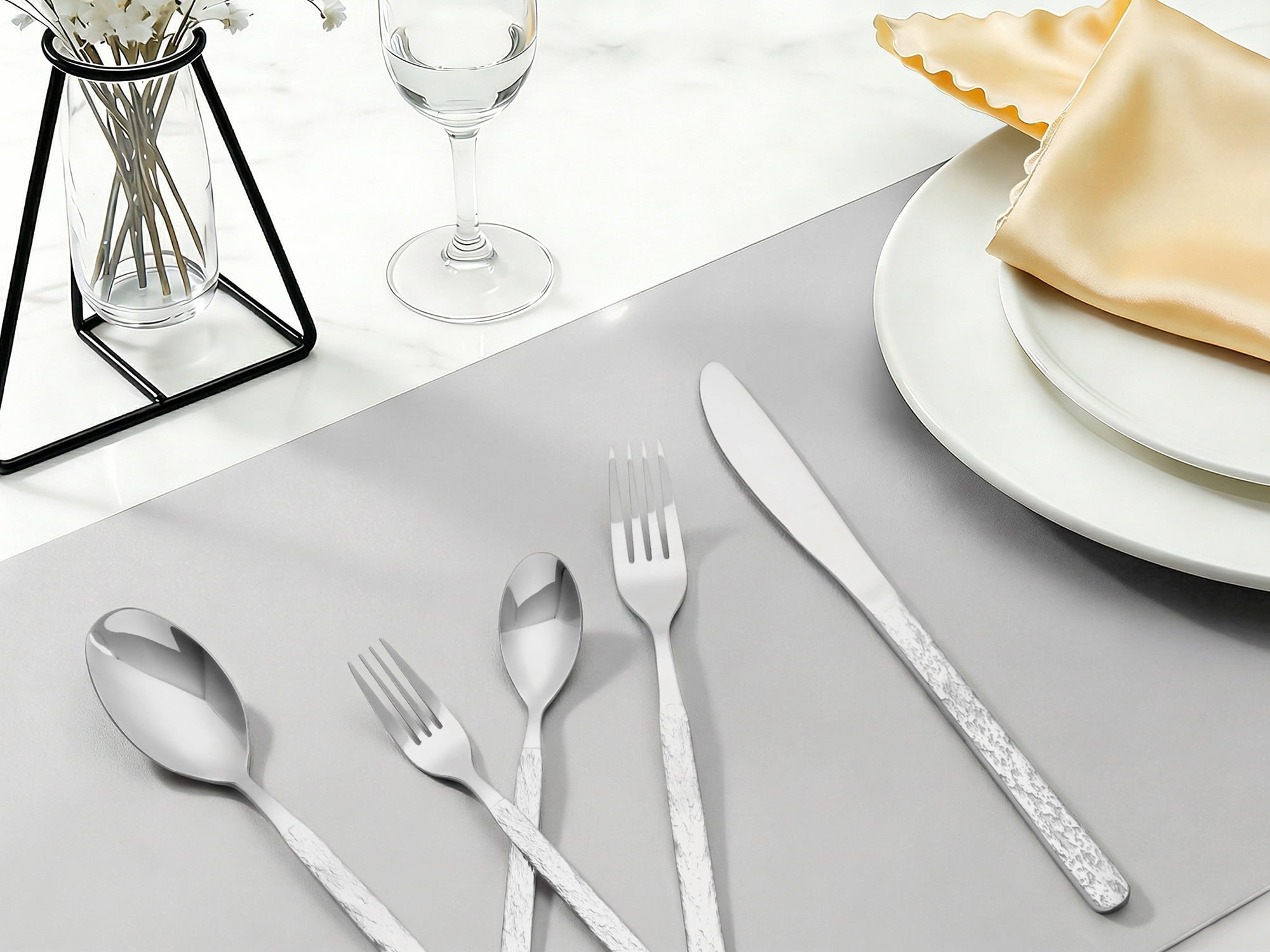 Unique Bargains Stainless Steel Mirror Polished Flatware Set for Kitchen Silver 30pcs