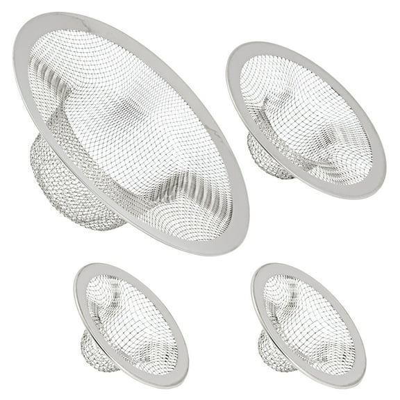 Juvale 4-Pack Stainless Steel Kitchen Sink Drain Strainer, Mesh Screen Drainer and Hair Catcher for Bathroom (4.3", 2.8" and 2.1")