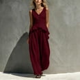 thumbnail image 2 of QATAINLAV Woman Matching Sets Sleeveless Ruffle Hem Tank Top and Wide Leg Pants Two Piece Summer Outfits Wine XL, 2 of 7