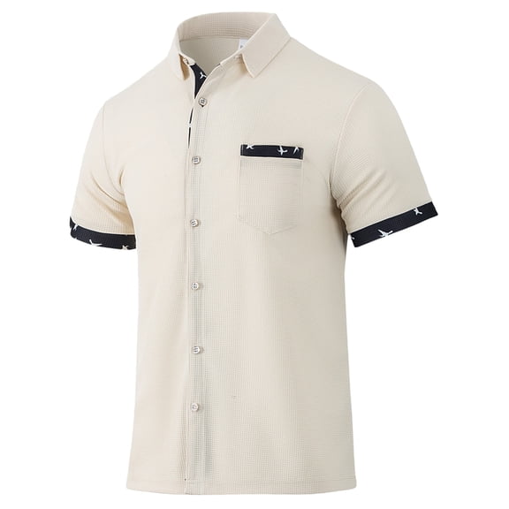 Men'S Casual Short Sleeve Button Down Shirt Summer Beach Shirt Vacation Shirt with Pocket Khaki S