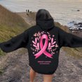 thumbnail image 4 of Oversized Sweatshirt for Women Pink Ribbon Print Cancer Awareness Hoodie Long Sleeve Fall Winter Pullover Tops (Black, L), 4 of 6