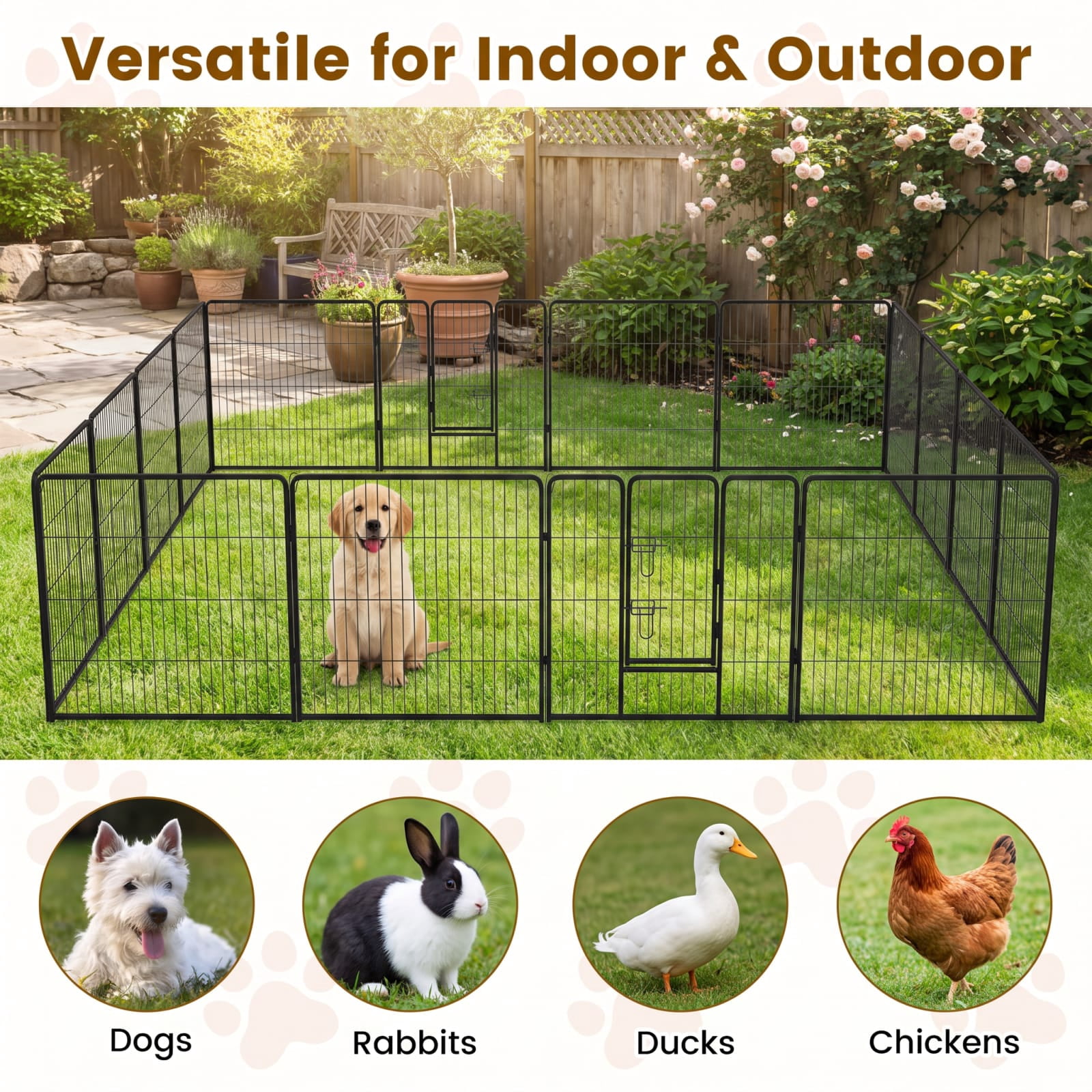 Vebreda 16 Panel 24 Inches Height Dog Playpen with Lock and Large Door, puppy playpen, foldable pet fence, indoor outdoor dog pen