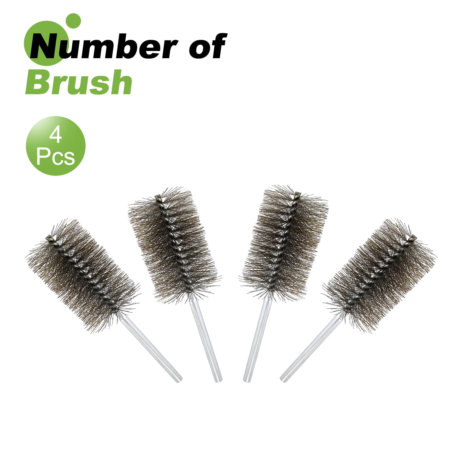 4pcs Pipe Cleaners Brush Set 2.36 Inch Stainless Steel Bristles Cleaning Brush with Ergonomic Handle for Bottles Straws Pipes Keyboards Tubes, Silver