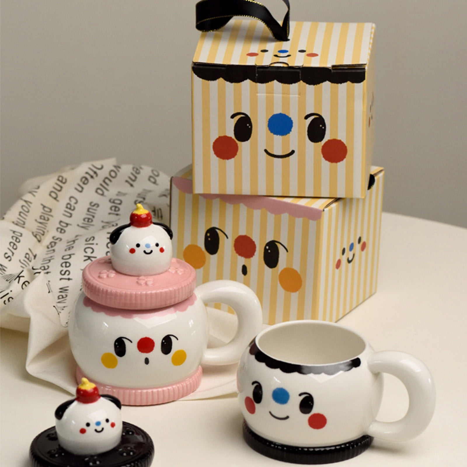 Cute Ceramic Mug Cup With Lid For Breakfirst For Kids Women Girl