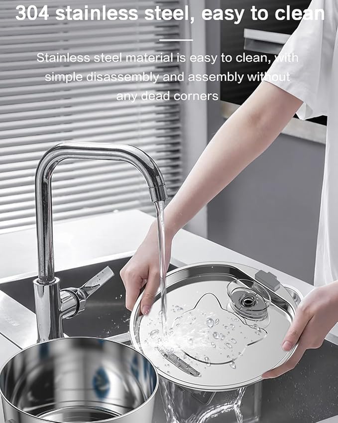Vital Sip Cat Water Fountain - 108oz/3.2L Filtered Silent Stainless Steel Cat Faucet Fountain, VitalSip Dog Fountains with Water Level Viewing Window, Pet Drinking Fountains Indoor