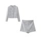 thumbnail image 1 of Conjunto de 2 piezas de moda para mujer, abrigo a cuadros con cuello redondo y botonadura sencilla y pantalones cortos vintage con cremallera lateral,, 1 of 5