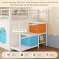 thumbnail image 3 of Low Loft Bed Twin with Slide, Storage Drawers and Led Lights, Metal Twin Size Loft Beds with Art Table, Storage Stairway and Under-Bed Play Space, Twin Beds with Safety Guardrail, White, 3 of 10