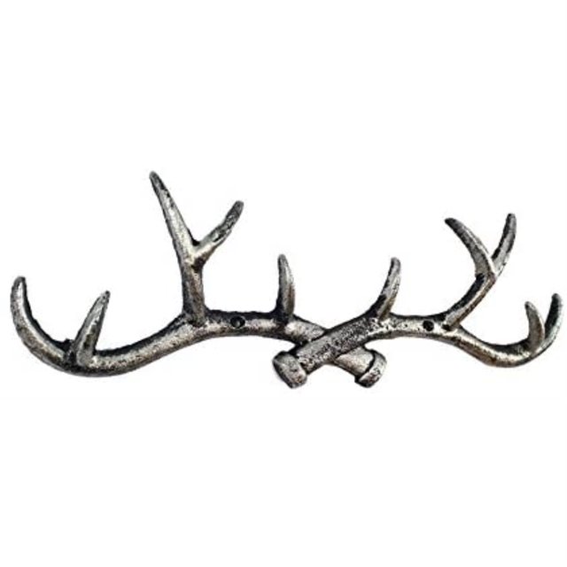 Rustic Silver Cast Iron Antler Wall Hooks 15"