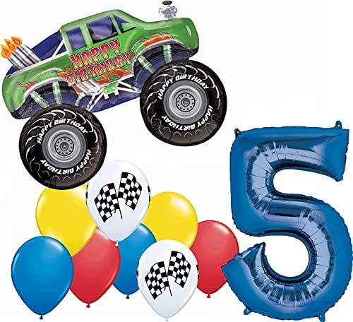 Monster Truck 5th Birthday Party Supplies 10pc Balloon Bouquet Decorations