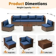 Techmilly Patio Furniture Sets, Modular Rattan Outdoor Patio Sectional Furniture Sofa Set, Wicker Patio Conversation Set for Backyard,7PCS