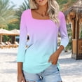 thumbnail image 2 of aidice Plus Size Tops for Women Casual Comfy Square Neck Shirts 3/4 Sleeve Gradient Color Tee Shirts, 2 of 7