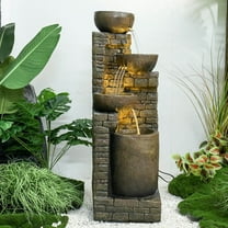 38.2" Outdoor Water Fountain with LED Lights - 4-Tier Cascading Waterfall Fountain for Garden and Yard Decor