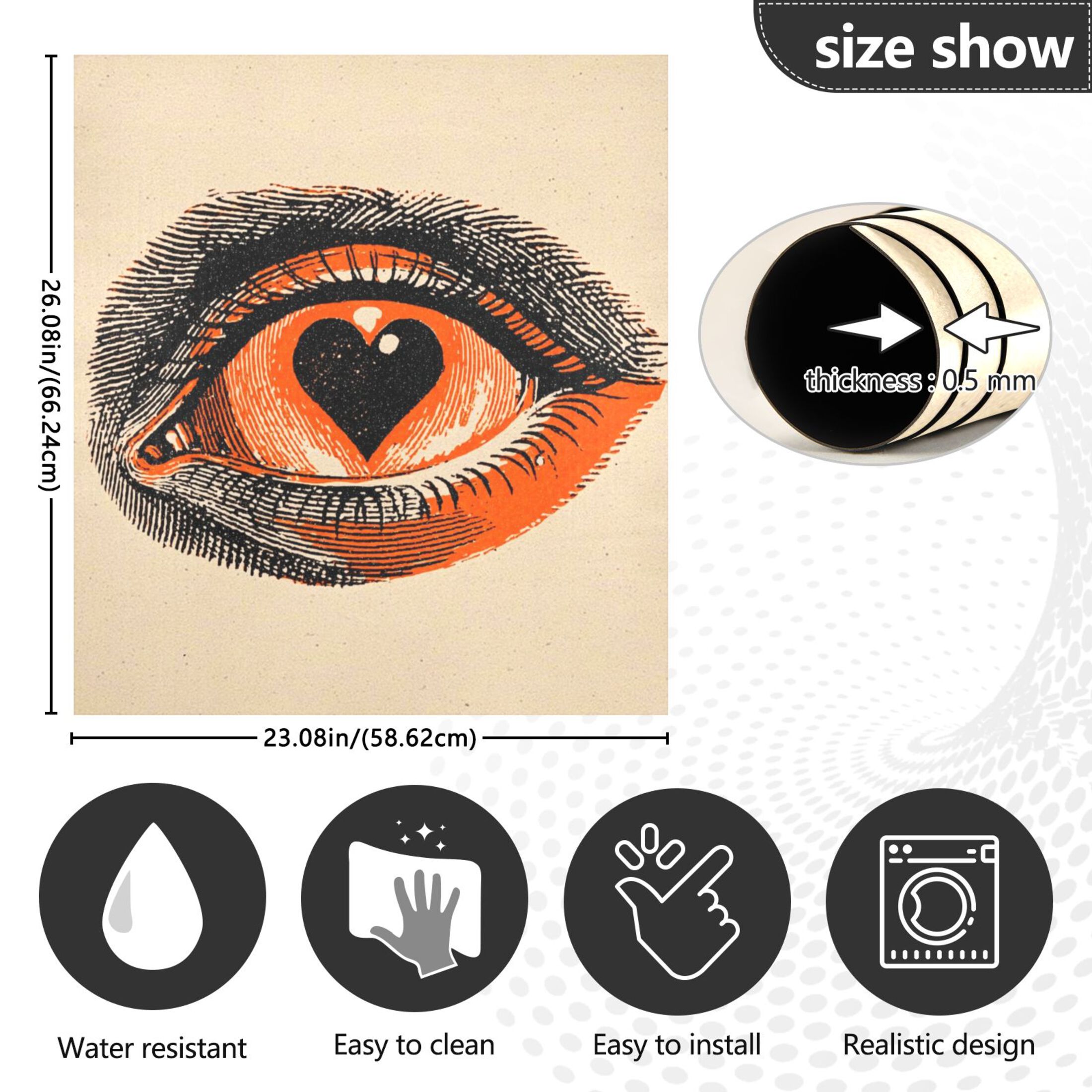 IAUYY Magnetic decorative sticker - 23x26 Inch PVC Refrigerator Decorative Cover, Removable DIY Art for Kitchen Appliances A Heart-shaped Eye
