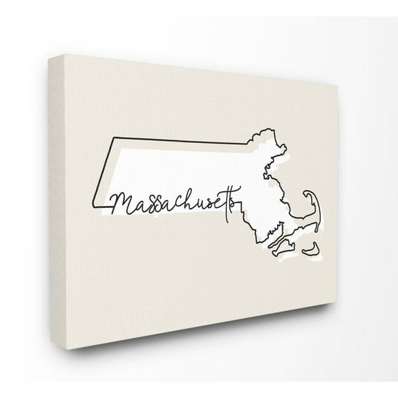 Stupell Industries Massachusetts Home State Map Neutral Print Design Super Canvas Wall Art by Daphne Polselli