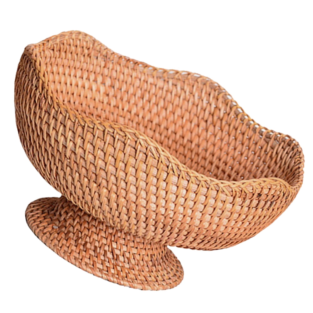 Eease Rattan Fruit Bowl Footed Decorative Basket for Kitchen Counter 25cm