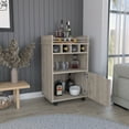 thumbnail image 4 of Wine Cooler on Wheels, Family Rustic Bar Cart with 2 Open Shelves 4 Wine Compartments and Cabinets, Wooden Storage Service Cart for Living Room Kitchen,Beige, 4 of 7