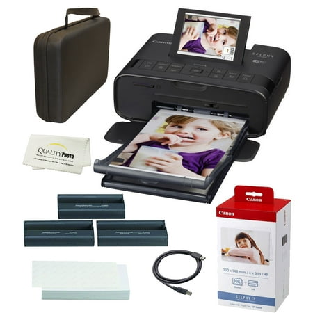 Canon SELPHY CP1300 Wireless Compact Photo Printer with AirPrint and Mopria Device Printing, Black, With Canon KP108 Paper And Black hard case to fit all