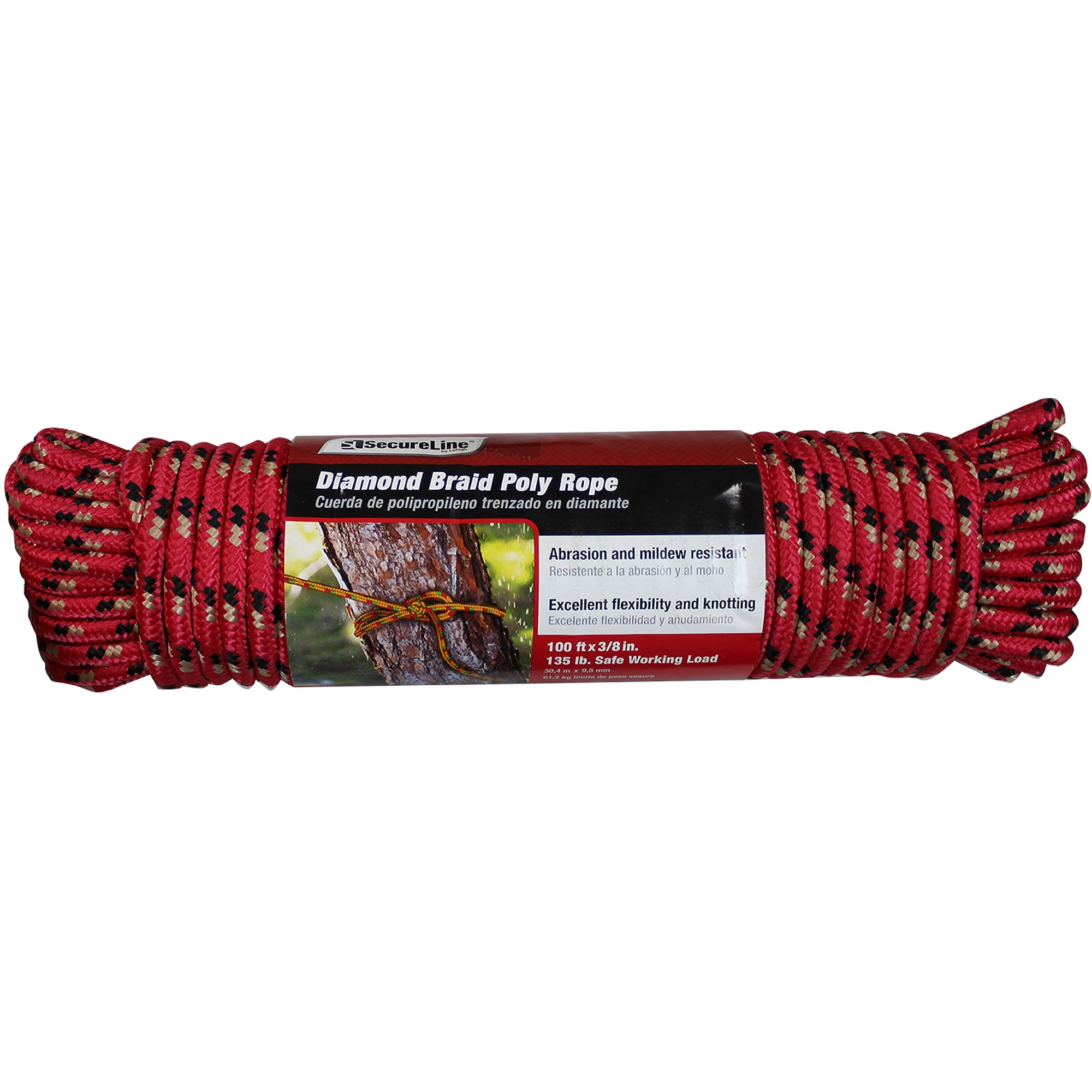 Secure Line RED & WHITE 1/4" solid braid Poly Rope 50’ 81 Lbs 4 Pack Details about    