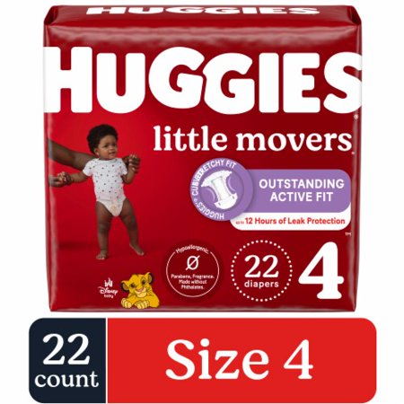 Huggies Little Movers Baby Diapers Size 4 (22-37 lbs) 22 count - Pack of 2