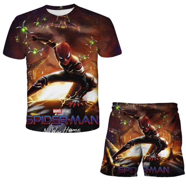 NOVEDAD DE VERANO 2022, traje para niños, moda Marvel Spider-man, conjuntos para niños y niñas, Top de manga corta y pantalones cortos, 2 uds., ropa informal 3D para niños, 11T zhangyuxiang CONDUJO