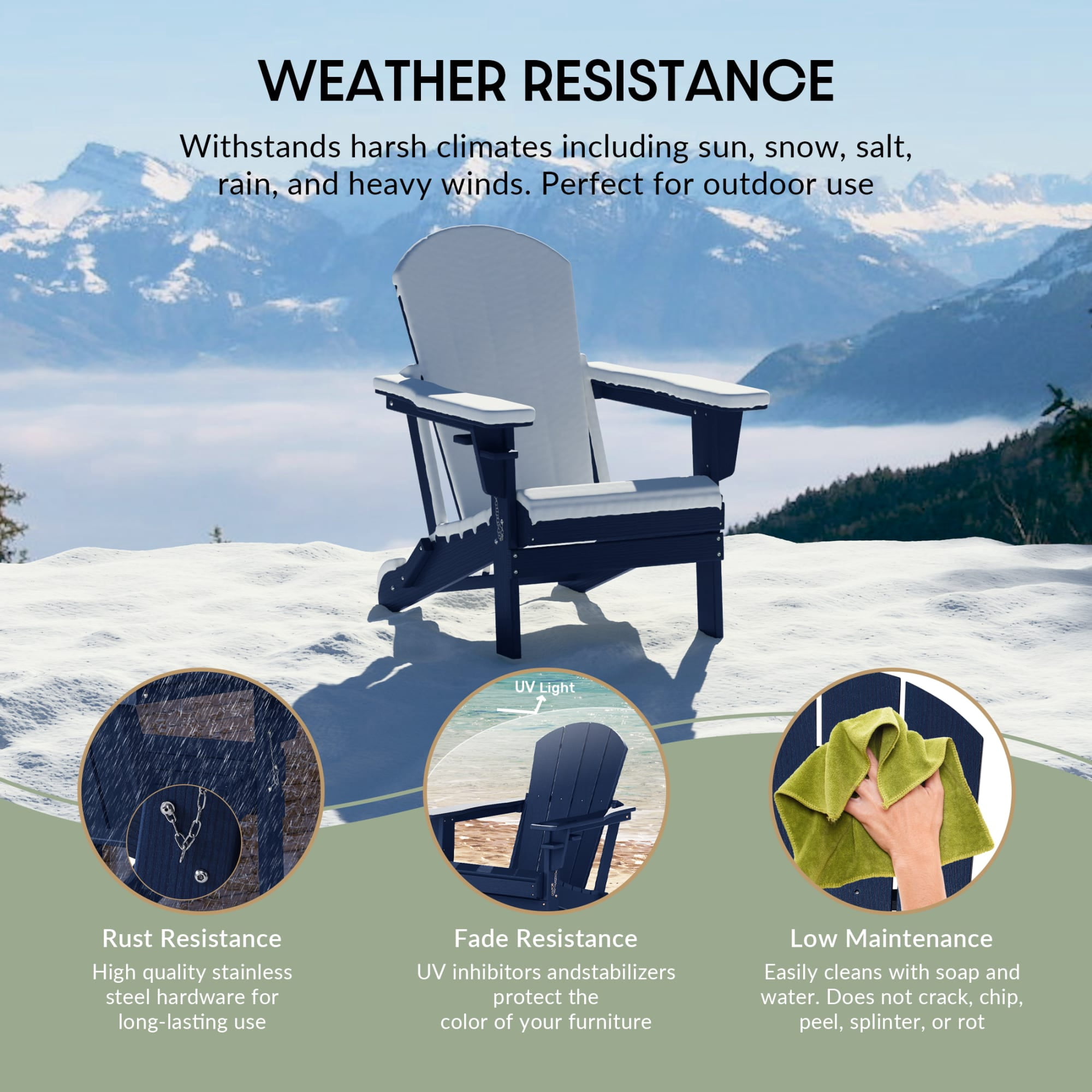 WestinTrends Nantucket Outdoor Patio HDPE Resin Adirondack Chair With Cup Holder and Phone Holder, Navy Blue