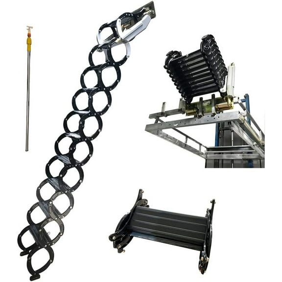 PreAsion Wall Mounted Loft Wall Ladder Telescopic Folding Ladder Al-mg Alloy Loading 660LB Black