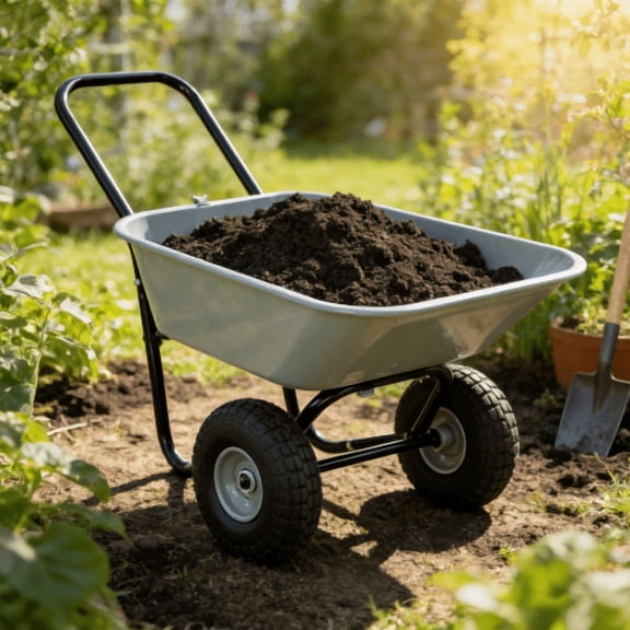 Auto Beyond Two-wheeled barrow, Home Utility Garden Cart, Large Heavy Duty Yard Cart for Gardening & Planting, Lawn, Farm, Construction Site, Gray