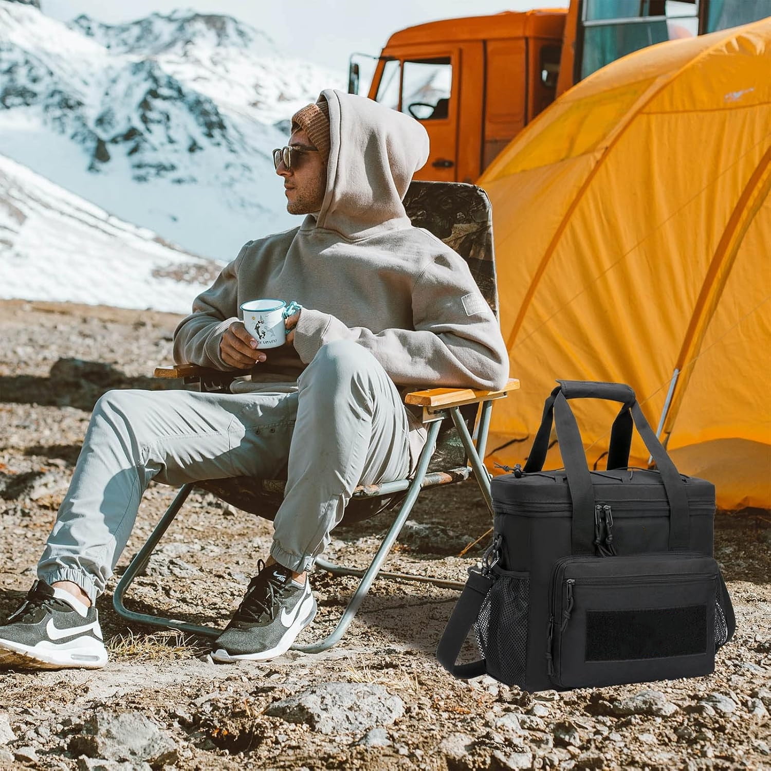 Lunch Box for Men, Tactical Lunch Bag MOLLE Webbing Leakproof Insulated Large Lunch Cooler Women Adult Meal with Adjustable Shoulder Strap Durable Lunch Pail (Black)