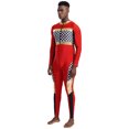 thumbnail image 3 of vastwit Men's Race Car Driver Jumpsuit Checkerboard Plaid Long Sleeve Bodysuit Rompers Red XXL, 3 of 6