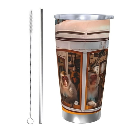 

Ocsxa Modern Urban Monkey Pattern 20oz Travel Coffee Mug with Flip Lid Stainless Steel Insulated Insulated Coffee Mug Thermal Cup with Splash Proof Sliding Lid-Straw Two-piece Set