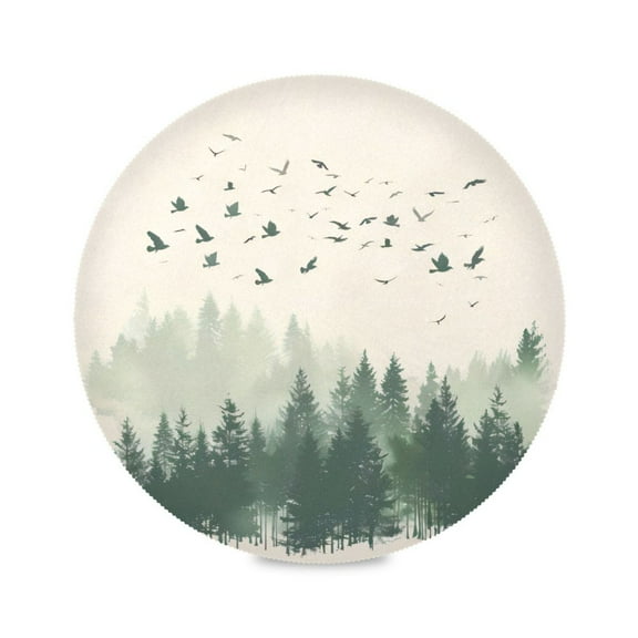 Round Plate Mat 15.4x15.4 Inchesx1 Placemat Table Mat Kitchen Mat Coffee Mat Fabric Thick, Strong Wear-Resistant, Heat Resistance Birds in The Woods