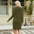 thumbnail image 6 of Women's Fall Winter Fashion Mid-Length Loose Fit V-Neck Long Sleeve Solid Color Knit Sweater Dress, Casual and Chic Dress for Everyday Comfort,Army Green,L, 6 of 6