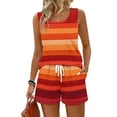 thumbnail image 2 of 2 Piece Short Sets for Women Vacation Beach Outfits Striped Square Neck Tank Tops & Drawstring Boho Shorts Set Tropical Loungewear,Hot Pink XXL, 2 of 7