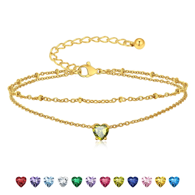 Suplight Sterling Silver Birthstone Anklet, Double Layered photo 1