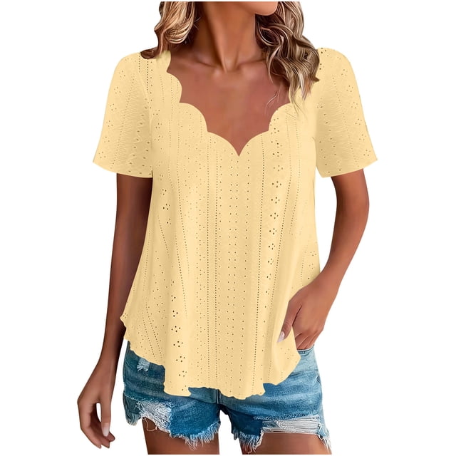 Mujeres de Verano Tops Casual Color Sólido Manga Corta Corte Estilo Blusa Respirable Cómodo