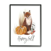 Stupell Industries Happy Fall Scenic Autumn Fox Pumpkin Botanicals Graphic Art Black Framed Art Print Wall Art, Design by Studio Q