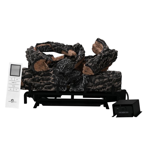 Americangaslogs 18-24 Inch Ventless Fireplace Logs Set with Remote Control, Only Used for Natural Gas,Heats up to 36000BTU (Natural Gas Fireplace Black Oak, 18Inch)