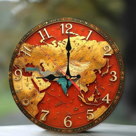 Antique World Map Wall Clock Vintage Home Decor 10-Inch Silent Wooden Wall Clock, Battery Operated (AA Batteries Not Included), Artistic Home Decor