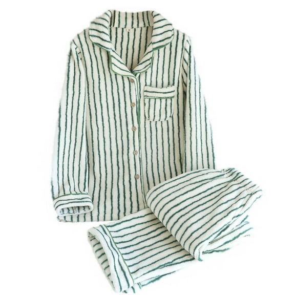 FAWUUDO Women's Cotton Long Sleeve Pajama Set Button Down Pjs Set