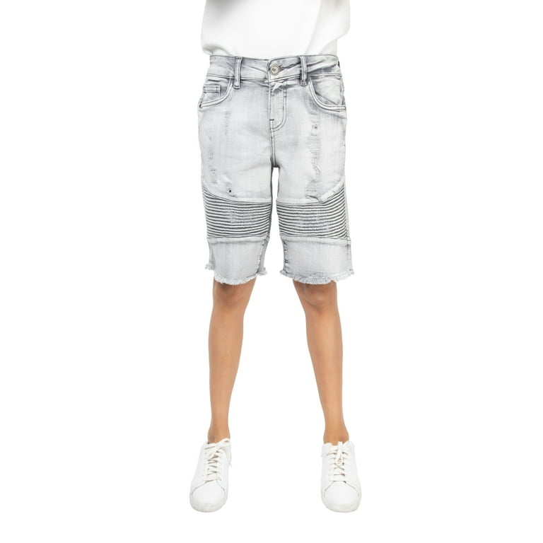 X RAY Kids Moto Biker Jean Shorts Slim Fit Boys Denim Shorts Stretch Washed  Distressed, Grey Wash - Moto & Rips, 18 