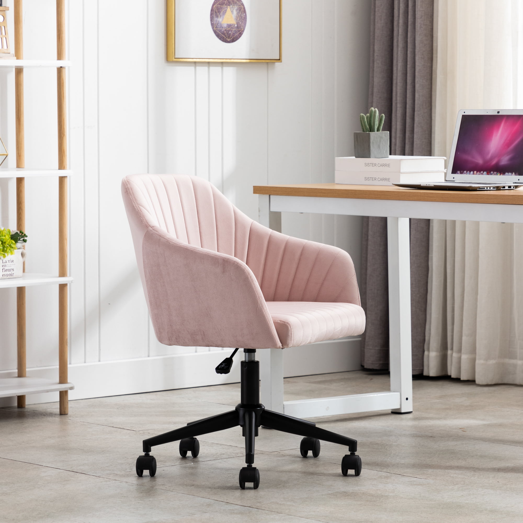 Pink Velvet Office Chair Home Soft Seat Computer Desk Chair Ergonomic Recliner 