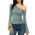 thumbnail image 5 of MOJOGO Women's Off Shoulder Tops Casual Long Bell Sleeve T-Shirts Spring Fall Fashion Outfits Going Out Blouse Green 2XL, 5 of 9