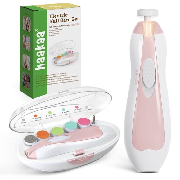 Cortauñas eléctrico para bebés Haakaa con 6 cabezales de pulido, color rosa